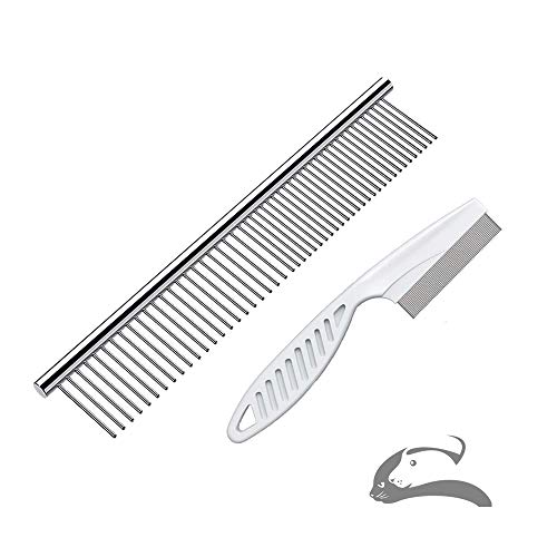 Peine para perros, peines para gatos, peines para gatos, peines para perros de acero, peine para gatos, pelo largo medio, 2 unidades (plateado + blanco)