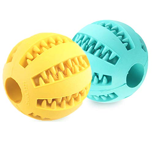 Pelota de Juguete Molar para Mascotas Bola de Goma para Perro Molar Pelota de Juguete Molar Bola para Molar Morder Dientes limpios Fugas de Comida Perro Molar Masticar Bally (7 cm, Amarillo)