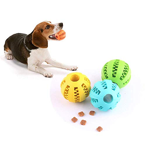 Pelota de Juguete Molar para Mascotas Bola de Goma para Perro Molar Pelota de Juguete Molar Bola para Molar Morder Dientes limpios Fugas de Comida Perro Molar Masticar Bally (7 cm, Amarillo)
