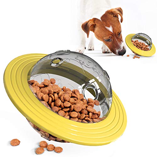 Perro Snack-bola, bola de Pet Food Distribution, IQ bola para perros juguetes educativos, Slow Food IQ bola para pequeñas y medianas gatos y perros, disco volador juguete multifuncional,Amarillo