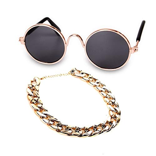 Pet Accessories Gafas de Sol de la Vendimia del Sombrero de Paja de Oro Collar de Perro de Bell del Collar del Gato del Lazo, Moda, Fresco, Divertido Huangchuxin