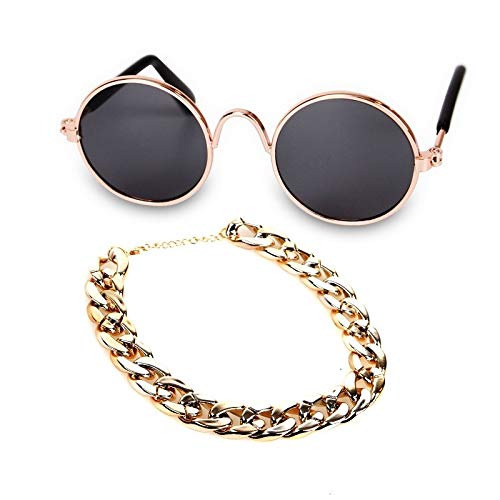 Pet Accessories Gafas de Sol de la Vendimia del Sombrero de Paja de Oro Collar de Perro de Bell del Collar del Gato del Lazo, Moda, Fresco, Divertido Huangchuxin