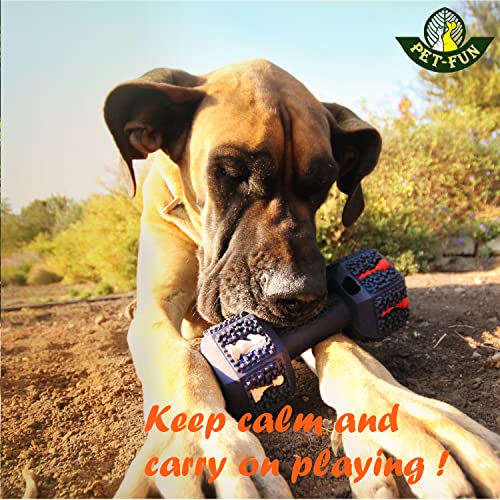 Pet-Fun Mancuerna – Juguete para perros de goma natural, resistente y flexible, para la limpieza dental, dispensador de golosinas de larga duración para perros medianos y grandes (azul hexagonal)