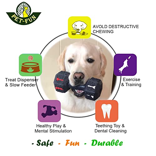 Pet-Fun Mancuerna – Juguete para perros de goma natural, resistente y flexible, para la limpieza dental, dispensador de golosinas de larga duración para perros medianos y grandes (azul hexagonal)