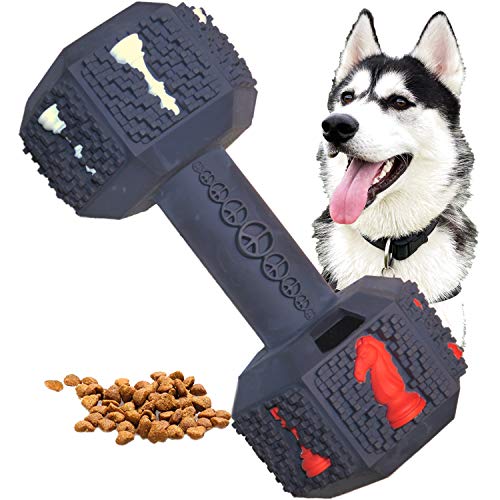 Pet-Fun Mancuerna – Juguete para perros de goma natural, resistente y flexible, para la limpieza dental, dispensador de golosinas de larga duración para perros medianos y grandes (azul hexagonal)