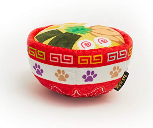 Pet London Ramen - Tazón de fideos de peluche suave para perro, juguete de perro de forma inusual con gráficos de sopa de fideos - felpa de entrenamiento interactivo