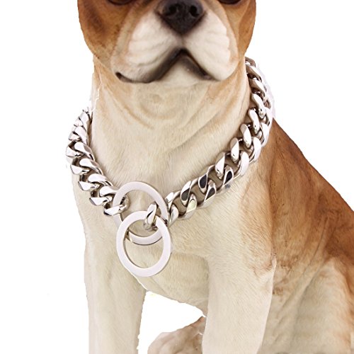 Pet Online Collar de perro de acero inoxidable pulido espejo p cadena collar de cadena de acero titanio mascota perro formación correa collar de remolque 15mm,20"