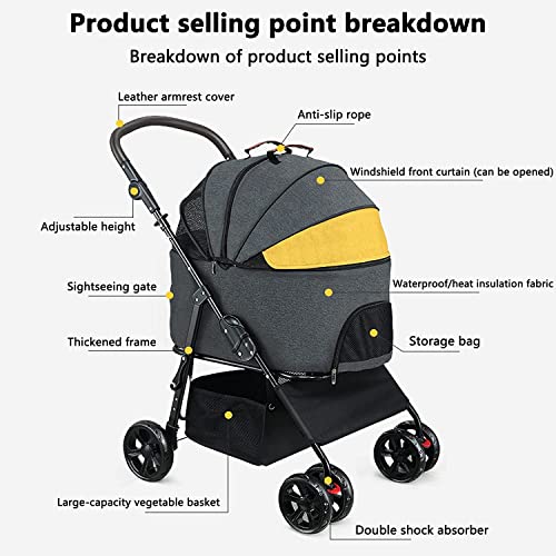 pet stroller Carrito de la carro de mascotas, 4 ruedas PROM plegables for perro gato, rueda frontal de rotación de 360 ​​° Cochecito de viaje for mascotas, plegado rápido, carga máxima 25kg