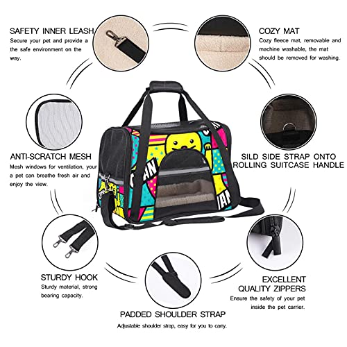 Pet Travel Carrier Bag Portable Kennel para cachorros gatos fácil de llevar lados suaves malla portadores fuerte transpirabilidad 17x10x11.8 pulgadas China Fortune Cat Modern Pop Art