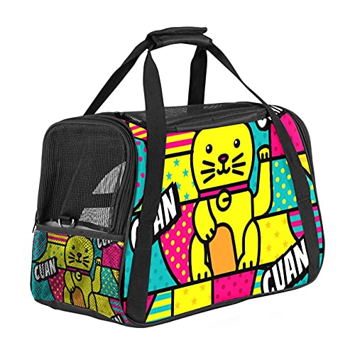 Pet Travel Carrier Bag Portable Kennel para cachorros gatos fácil de llevar lados suaves malla portadores fuerte transpirabilidad 17x10x11.8 pulgadas China Fortune Cat Modern Pop Art