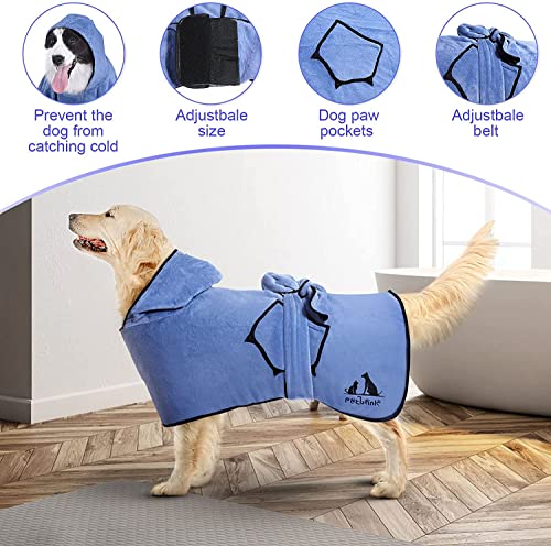 Petbank 2 Pcs Albornoz para Perro, Toallas para Perro Grandes Absorber La Humedad, Toallas para Secado con Capucha y Bolsillos, con 1 Cepillo para Mascotas, S, Azul