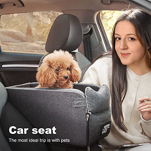 PETCUTE Asiento de Perro de Consola de Centro de Coche para Perros Pequeños Gatos,Lavable Asiento de Coche para Mascotas,Asiento de Refuerzo para Perros con Cinturón de Seguridad,para Viajar