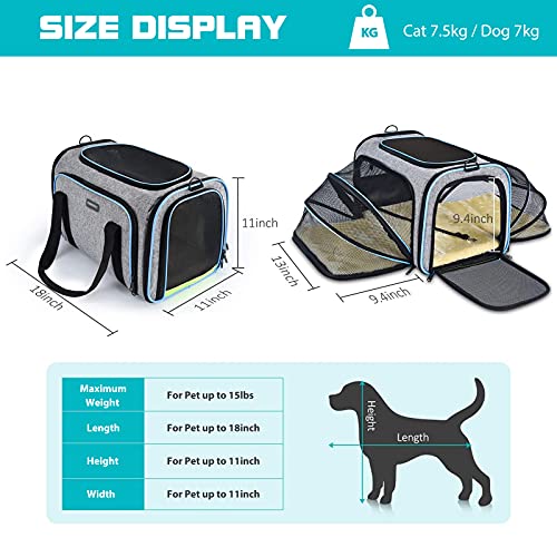 PETCUTE Transportín para Perros, Ampliable a Doble Cara,Transpirable y Plegable Bolsa de Transporte para Mascotas,Portador de Viaje con con Colchón Suave y Cinturón de Seguridad Interno