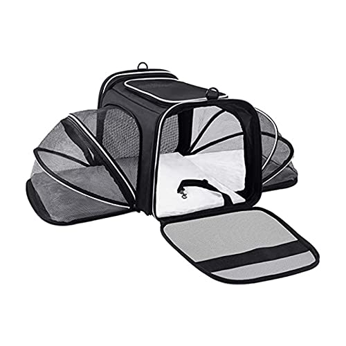 PETCUTE Transportín para Perros, Ampliable a Doble Cara,Transpirable y Plegable Bolsa de Transporte para Mascotas,Portador de Viaje con con Colchón Suave y Cinturón de Seguridad Interno