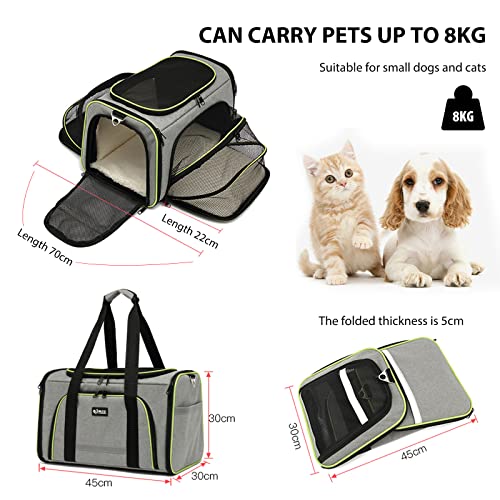 PETCUTE Transportín Perro Gato,Transportadora para Mascotas, Ampliable a Doble Cara,Plegable Bolsa de Transportar Mascotas con Correa de Seguridad Interior,Transportín Perro con con Colchón Suave