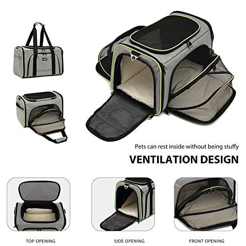 PETCUTE Transportín Perro Gato,Transportadora para Mascotas, Ampliable a Doble Cara,Plegable Bolsa de Transportar Mascotas con Correa de Seguridad Interior,Transportín Perro con con Colchón Suave