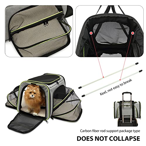 PETCUTE Transportín Perro Gato,Transportadora para Mascotas, Ampliable a Doble Cara,Plegable Bolsa de Transportar Mascotas con Correa de Seguridad Interior,Transportín Perro con con Colchón Suave
