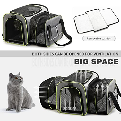 PETCUTE Transportín Perro Gato,Transportín para Perros, Ampliable a Doble Cara,Transpirable y Plegable Bolsa de Transportar Mascotas,Portador de Viaje con con Colchón Suave y Bolsillos Laterales