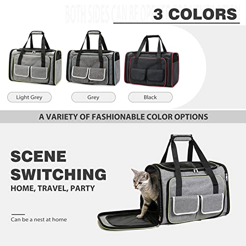PETCUTE Transportín Perro Gato,Transportín para Perros, Ampliable a Doble Cara,Transpirable y Plegable Bolsa de Transportar Mascotas,Portador de Viaje con con Colchón Suave y Bolsillos Laterales