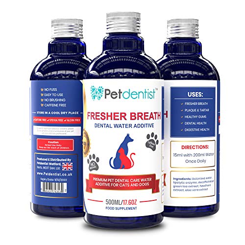 Petdentist Cuidado Dental para Perros Aliento Fresco Aditivo de Agua Removedor de tártaro para Perros Limpieza del ambientador Oral Producto para encías Gingivitis y Mala respiración de Gato - 500ml