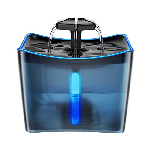 Peteast Fuente para Gatos, 3L Bebedero Gatos Ultra Silenciosa con Ventana de Nivel de Agua, con Luz LED Fuente Agua Gatos, con Filtro De Carbón Activado Y Bomba De Agua.