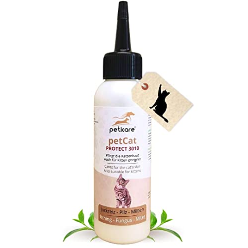 Peticare Gato Tratamiento Eficaz - Producto Cuidado eficaz contra Picor, Hongos y Anti-Ácaros en Perros, Demódex, Ácaros de la Sarna y Otras Especies, Detiene Picazon Fuerte - petCat Protect 3010