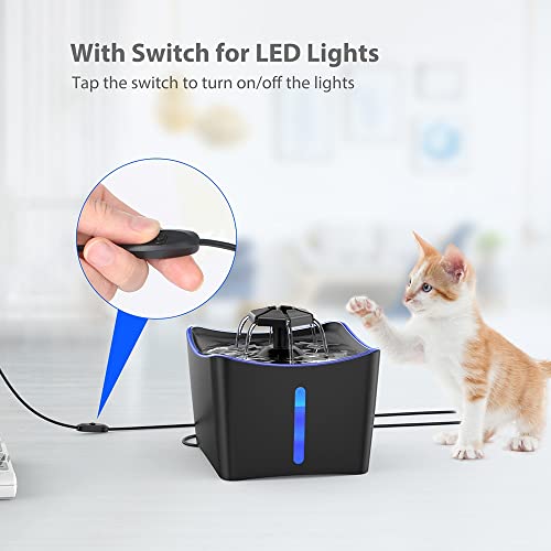 Petiigo Fuente para Gatos, Fuente de Agua para Mascotas, Dispensador de Agua para Mascotas, con Indicador LED de Noche y 3 Filtros de Agua para Gatos - Negro