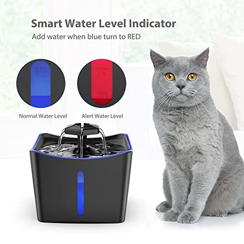Petiigo Fuente para Gatos, Fuente de Agua para Mascotas, Dispensador de Agua para Mascotas, con Indicador LED de Noche y 3 Filtros de Agua para Gatos - Negro
