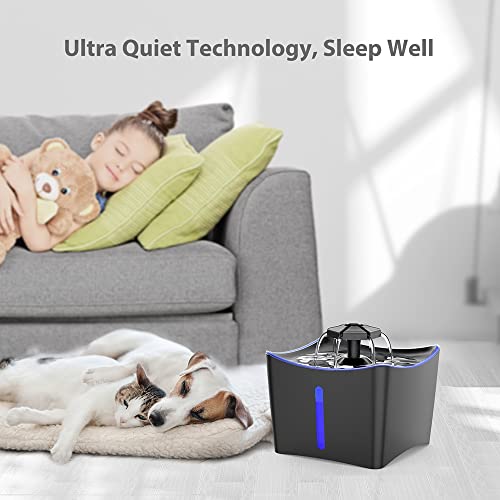Petiigo Fuente para Gatos, Fuente de Agua para Mascotas, Dispensador de Agua para Mascotas, con Indicador LED de Noche y 3 Filtros de Agua para Gatos - Negro