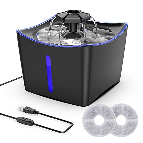 Petiigo Fuente para Gatos, Fuente de Agua para Mascotas, Dispensador de Agua para Mascotas, con Indicador LED de Noche y 3 Filtros de Agua para Gatos - Negro