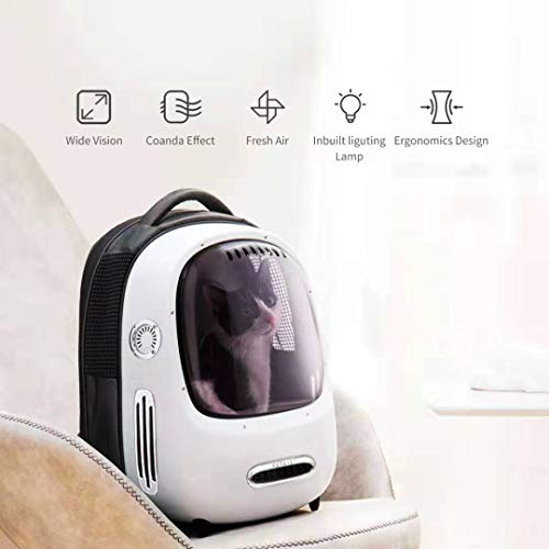 PETKIT Mochila para Gatos, Mochila de Viaje para Cachorros, Ventilador Incorporado y Sistema de iluminación, Mochila para Transporte de Mascotas Bien Ventilada, Ligera y Cómoda (Blanco)