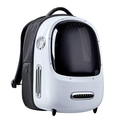 PETKIT Mochila para Gatos, Mochila de Viaje para Cachorros, Ventilador Incorporado y Sistema de iluminación, Mochila para Transporte de Mascotas Bien Ventilada, Ligera y Cómoda (Blanco)