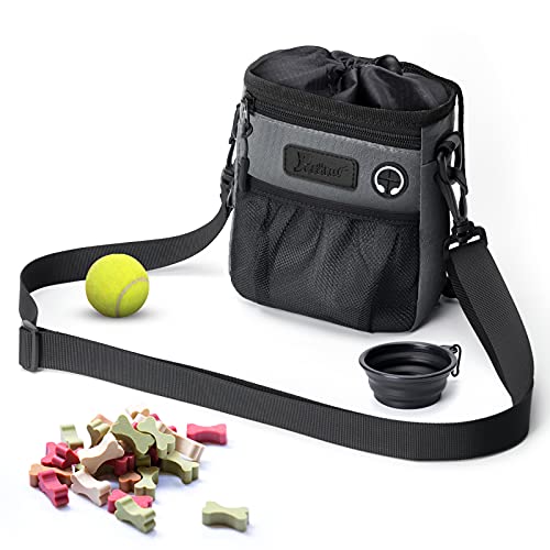 Petotw Bolsa Premios Perro, Bolsa para Entrenamiento Portátil, Bolsa de bocadillos para Perros,para el adiestramiento de Perros, 4 Formas De Usar, Negro, Gris