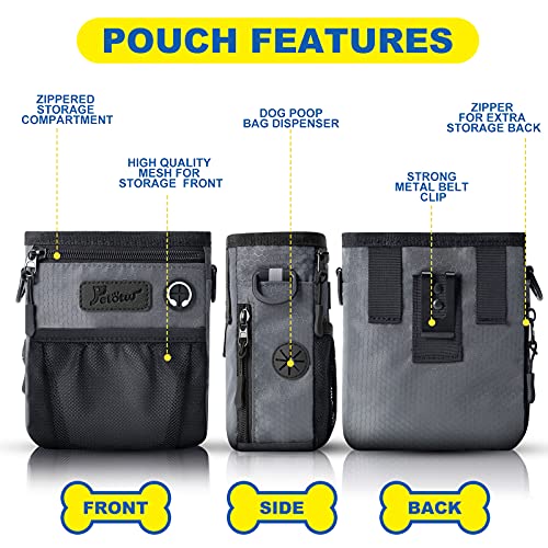 Petotw Bolsa Premios Perro, Bolsa para Entrenamiento Portátil, Bolsa de bocadillos para Perros,para el adiestramiento de Perros, 4 Formas De Usar, Negro, Gris