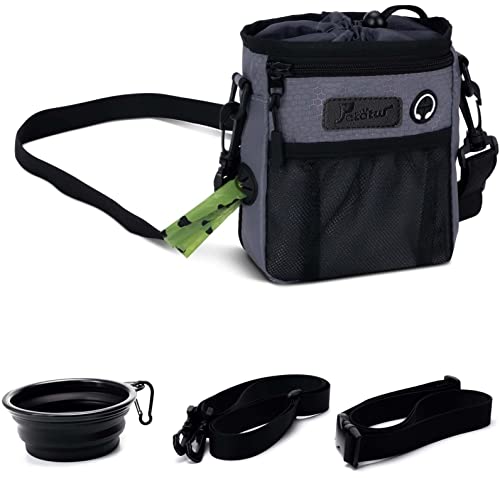 Petotw Bolsa Premios Perro, Bolsa para Entrenamiento Portátil, Bolsa de bocadillos para Perros,para el adiestramiento de Perros, 4 Formas De Usar, Negro, Gris
