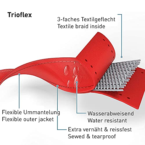 PetTec Trioflex Collar para Perros - para Cachorros Pequeños, Medianos y Grandes - Acolchados para Perros Grandes - Fuerte e Impermeable - Trenza Textil, Costura Reforzada, Hebilla Doble - Rojo