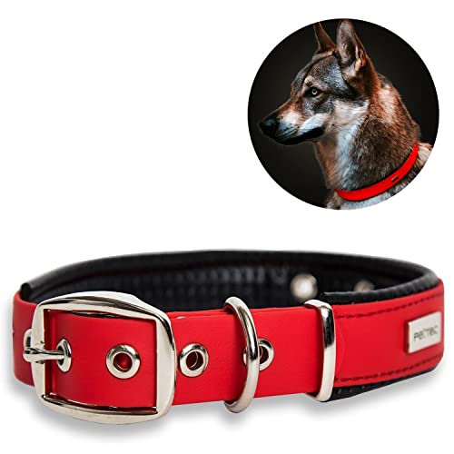 PetTec Trioflex Collar para Perros - para Cachorros Pequeños, Medianos y Grandes - Acolchados para Perros Grandes - Fuerte e Impermeable - Trenza Textil, Costura Reforzada, Hebilla Doble - Rojo