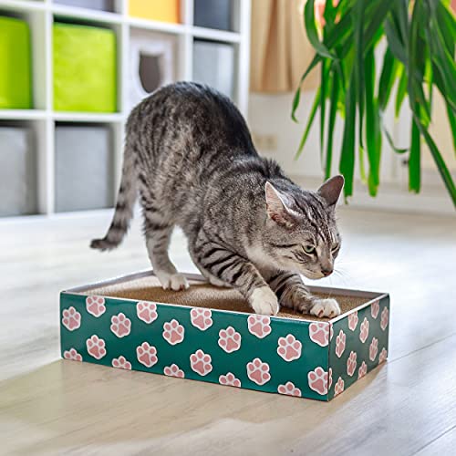 Pfotenolymp® Caja rascadora con cartón ondulado y menta para gatos. Juguete para gatos.