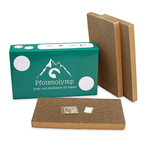Pfotenolymp® Caja rascadora con cartón ondulado y menta para gatos. Juguete para gatos.