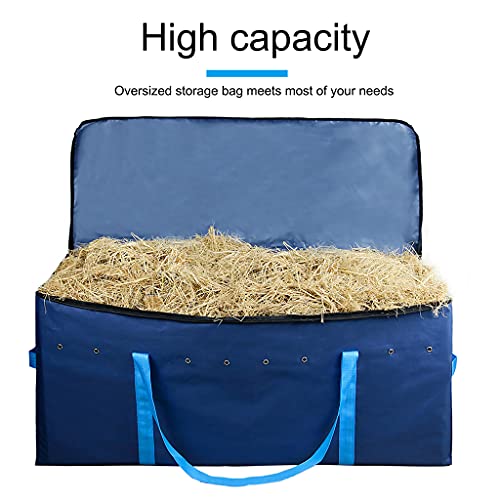 PHILSP Bolsa de almacenamiento para heno de balas 600D Ox,ford Cloth grande bolsa de transporte con correas plegable para caballos y ganado bolsas de heno azul
