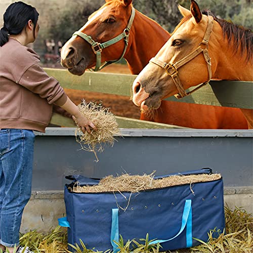 PHILSP Bolsa de almacenamiento para heno de balas 600D Ox,ford Cloth grande bolsa de transporte con correas plegable para caballos y ganado bolsas de heno azul
