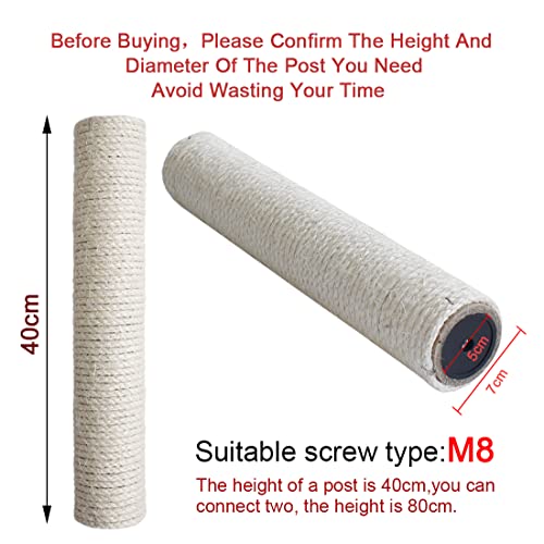Piezas de repuesto para postes de rascador de gato para árbol de gato, recambios de postes de rascador de cuerda de sisal, postes de rascador de gato con tornillos (BASIC, 40 cm x 2)
