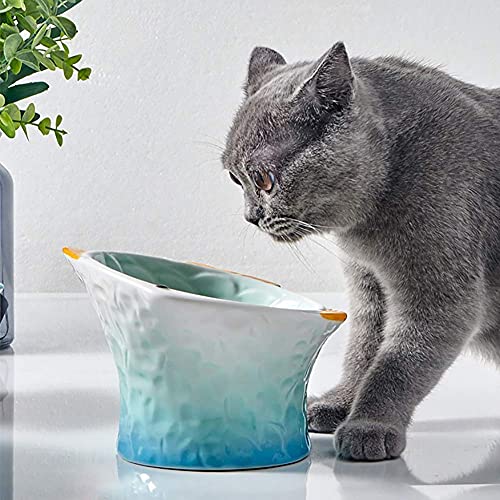 Pinpig Cuencos para Mascotas Juego de Cuencos Dobles para Perros Alimentador de Alimentos de cerámica Cuenco para Gatos Colección de celosía Mediana de Dibujos Animados Inclinación elevada Soporte