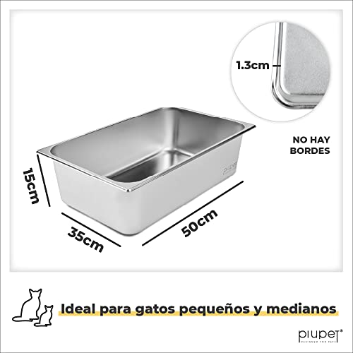 PiuPet® Caja de Arena - Caja de Arena de Acero Inoxidable - Inodoro para Gatos - Caja de Arena Abierta