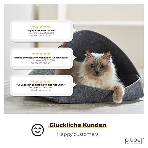 PiuPet® Cama para Gato con cojín - Cesta para Gatos Color Gris (45 x 43 x 3 cm (con Techo), Gris)