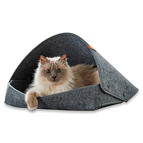 PiuPet® Cama para Gato con cojín - Cesta para Gatos Color Gris (45 x 43 x 3 cm (con Techo), Gris)