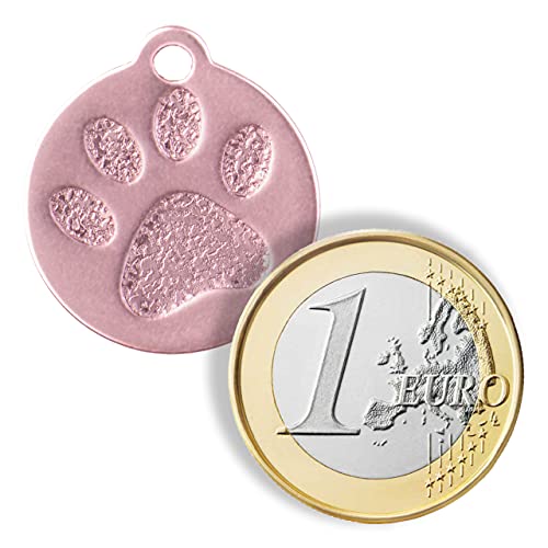 Placa Redonda con Huella para Mascotas pequeñas-Medianas Chapa Medalla de identificación Personalizada para Collar Perro Gato Mascota grabada (Negro)