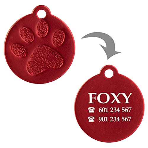 Placa Redonda con Huella para Mascotas pequeñas-Medianas Chapa Medalla de identificación Personalizada para Collar Perro Gato Mascota grabada (Negro)