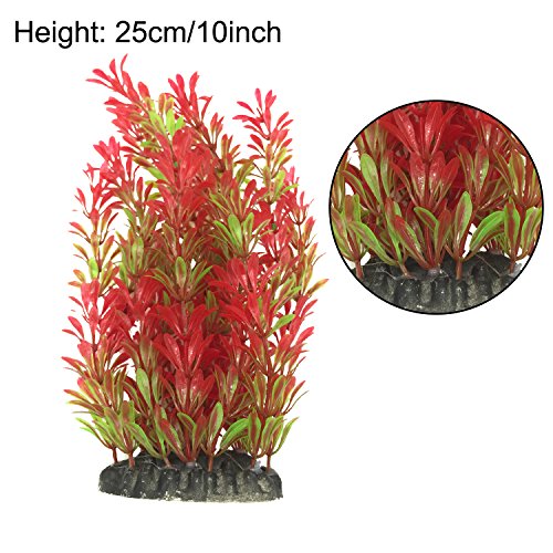 Plantas acuáticas artificiales, PietyPet 7 piezas Plantas grandes de acuario Decoraciones plásticas del tanque de peces, Planta de simulación viva Criatura Acuario Paisaje Rojo y Verde