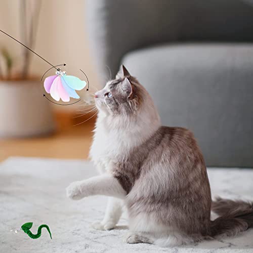 Pluma de Juguete para Gatos, Divertido Palo de Gato, Juguete Pluma de Gato Interactivo, Juguetes para Gatos, 1 Palo de Resorte y 5 Cabezas de Repuesto, Adecuado para interacción y Juegos con Gatitos